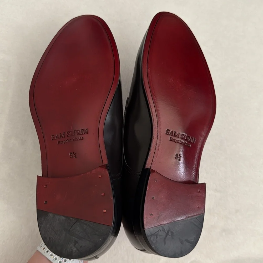 Sam Surin | Bespoke Black Leather Oxfords Red Laces Custom DF Monogram (9.5)
